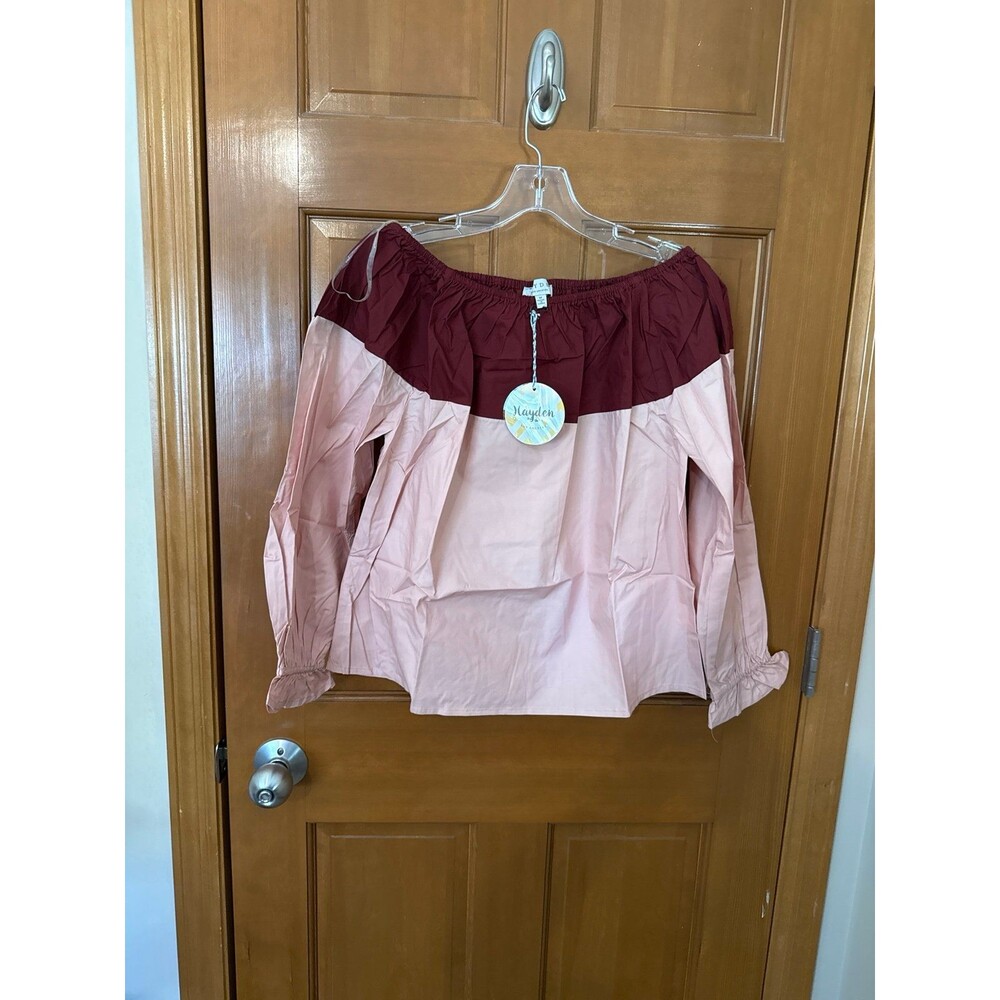 Hayden LA Medium Off-The-Shoulder Dusty Pink and Maroon Top